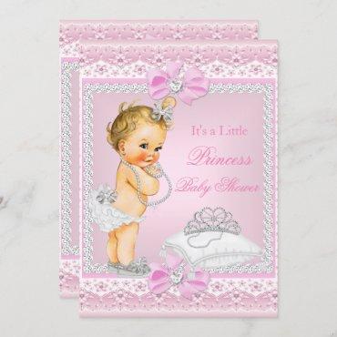 Princess Baby Shower Girl Pink Tiara Heart Blonde Invitation