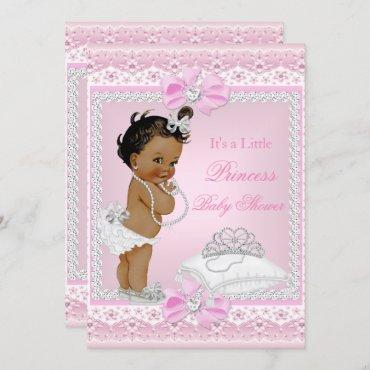 Princess Baby Shower Girl Pink Tiara Heart Ethnic Invitation