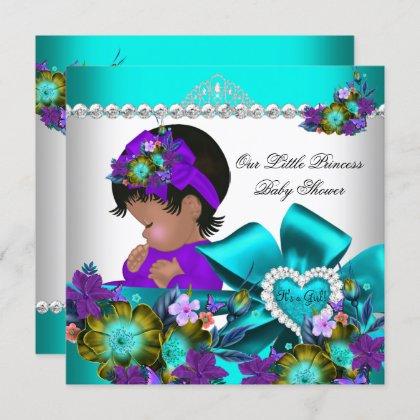 Princess Baby Shower Girl Teal Blue Purple 3 Invitation