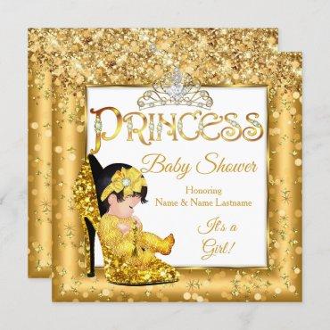 Princess Baby Shower Gold High Heel Glitter Medium Invitation