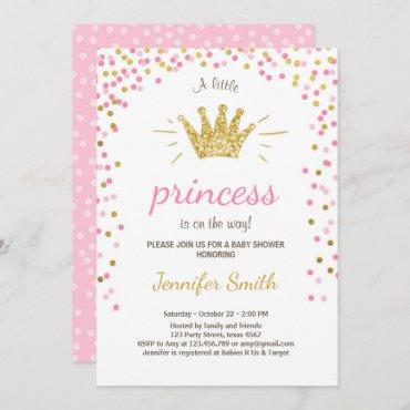 Princess Baby Shower Invitation Pink Gold Glitter