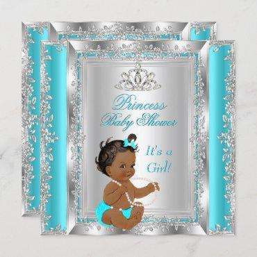 Princess Baby Shower Party Teal Silver Ethnic Invitation