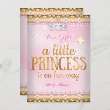 Princess Baby Shower Pink Gold Foil Lace Tiara Invitation