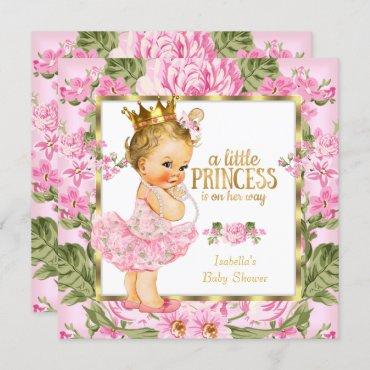 Princess Baby Shower Pink Gold Rose Floral Blonde Invitation