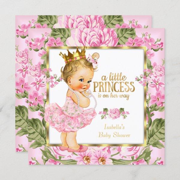 Princess Baby Shower Pink Gold Rose Floral Blonde