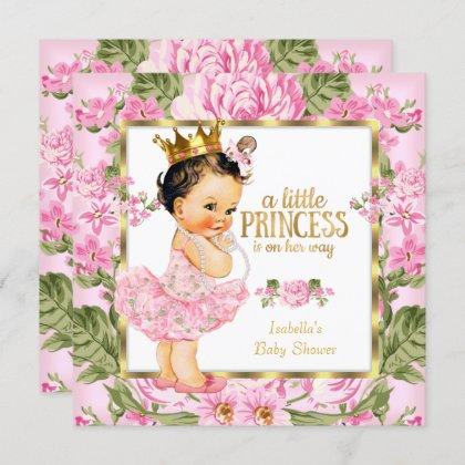 Princess Baby Shower Pink Gold Rose Floral Invitation