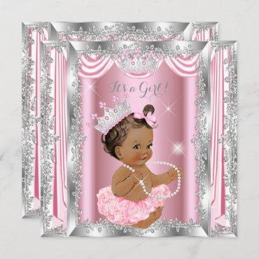 Princess Baby Shower Pink Silver Ballerina Dark Invitation
