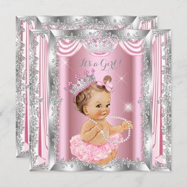 Princess Baby Shower Pink Silver Ballerina Light Invitation