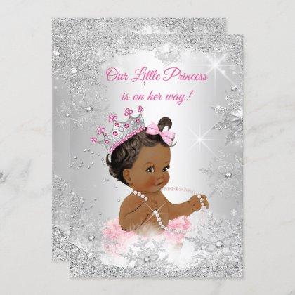 Princess Baby Shower Pink Silver Winter Ethnic Invitation