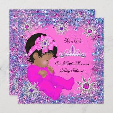 Princess Baby Shower Purple Pink Glitter Ethnic Invitation