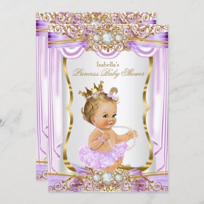 Princess Baby Shower Purple Silk Gold Blonde Invitation