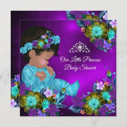 Princess Baby Shower Teal Blue Purple Girl Ethnic Invitation