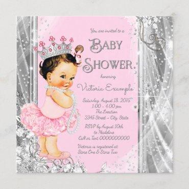 Princess Ballerina Pink Silver Baby Shower Invitation