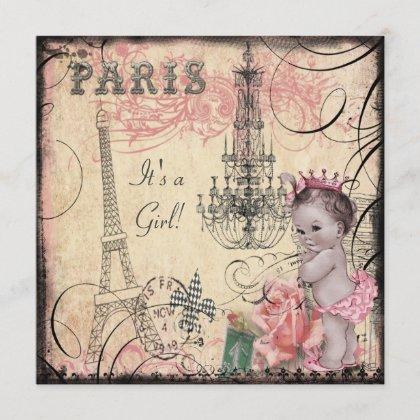 Princess Eiffel Tower & Chandelier Baby Shower Invitation