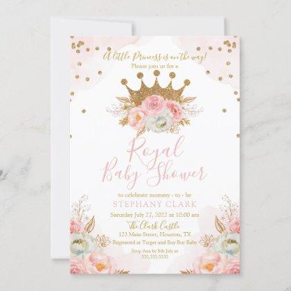 Princess Floral Pink & Gold Baby Shower Invitation