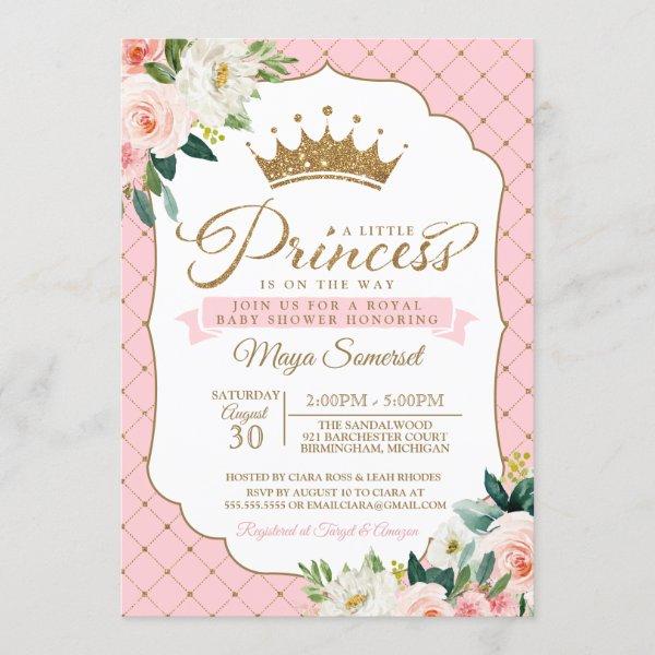 Princess Gold Glitter Crown & Floral