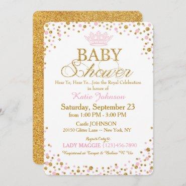 Princess Gold Glitter Sprinkle Baby Shower Invitation