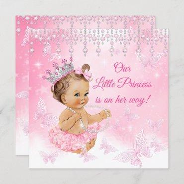 Princess Pink Butterfly Baby Shower brunette Invitation