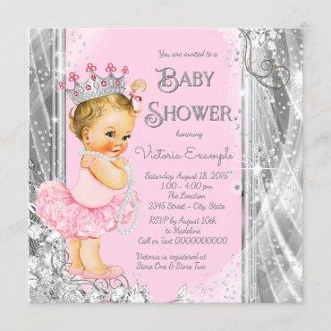 Princess Tutu Pink Silver Baby Shower Invitation