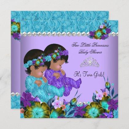 Princess Twin Baby Shower Teal Blue Purple Invitation