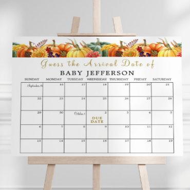 Pumpkin Baby Shower Guess Due Date Calendar Poster