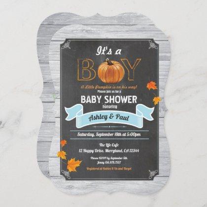 Pumpkin baby shower invitation rustic wood chalk