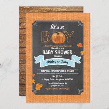 Pumpkin baby shower rustic burlap chalkboard invitation