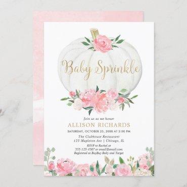 Pumpkin baby sprinkle pink gold girl baby shower invitation