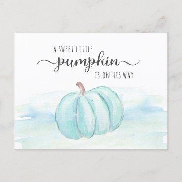 Pumpkin Blue Mint Watercolor Baby Boy Shower Invitation Postcard