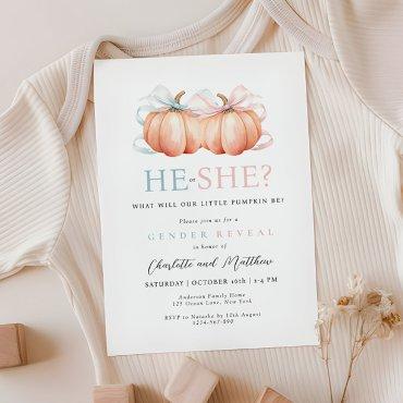 Pumpkin Bow Pink Blue Gender Reveal