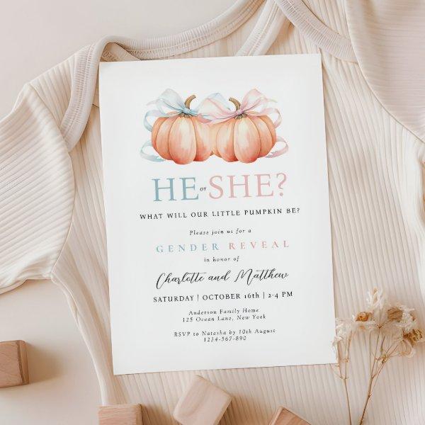 Pumpkin Bow Pink Blue Gender Reveal