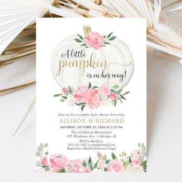 Pumpkin couples baby shower, pink gold elegant