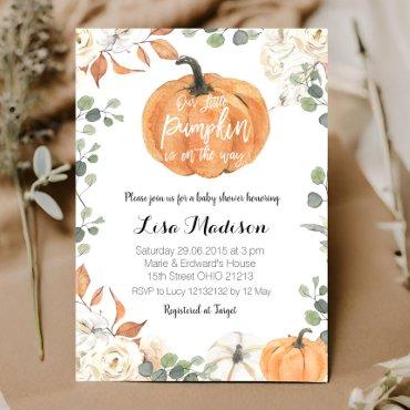 Pumpkin eucalyptus gender neutral baby shower Fall
