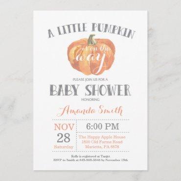 Pumpkin Fall Baby Shower Invitation Orange Gray