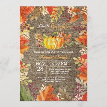 Pumpkin Fall Burlap Baby Shower Invitation