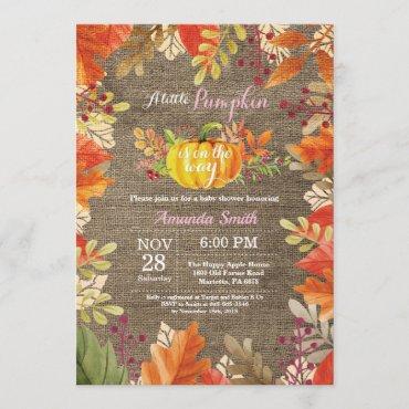 Pumpkin Fall Burlap Girl Baby Shower Invitation