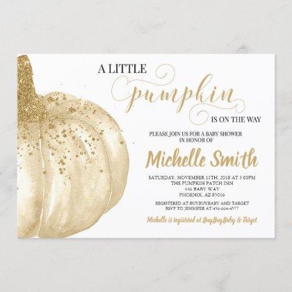 Pumpkin Fall Gold Glitter Boho Autumn Baby Shower Invitation