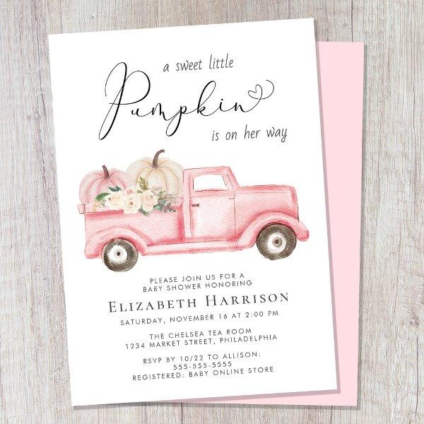 Pumpkin Floral Vintage Truck Baby Girl Shower
