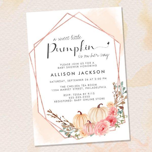Pumpkin Floral Watercolor Baby Girl Shower