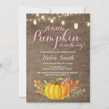 Pumpkin Mason Jar String Lights Burlap Baby Shower Invitation