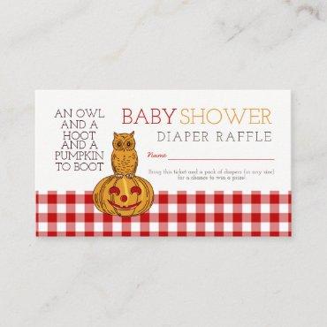 Pumpkin Owl & Gingham Baby Diaper Raffle Ticket Enclosure Card
