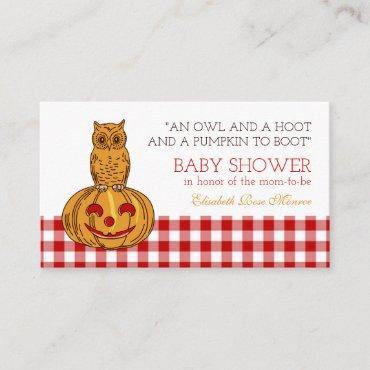 Pumpkin Owl & Gingham Baby Shower Ticket Invite