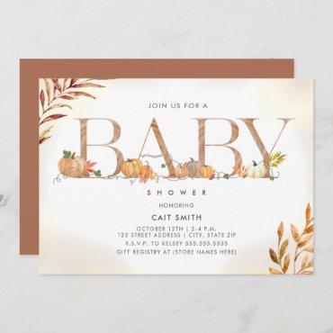 Pumpkin Patch Lettering Fall Autumn Baby Shower In