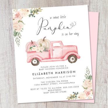Pumpkin Pink Floral Truck Baby Girl Shower Invite