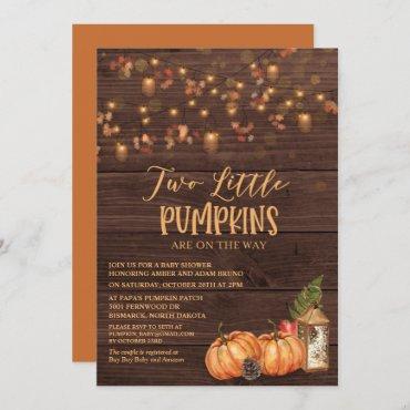 Pumpkin Rustic Twin Baby Shower Invitation
