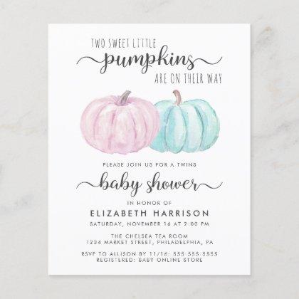 Pumpkin Twin Boy Girl Baby Shower Invitation