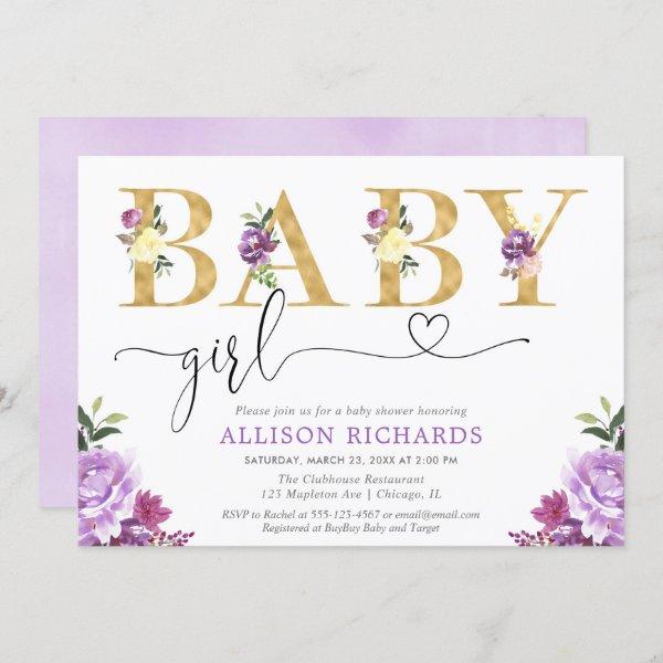 Purple and gold faux foil floral Girl