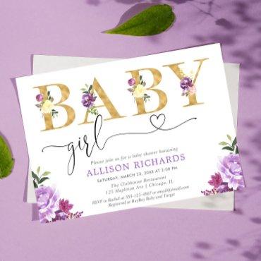 Purple and gold faux foil floral Girl