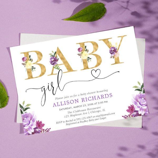 Purple and gold faux foil floral Girl