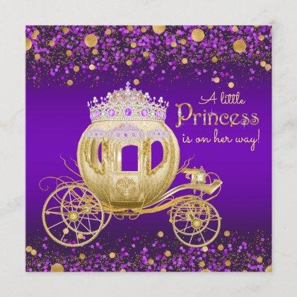 Purple and Gold Princess Carriage Baby Shower Invitation